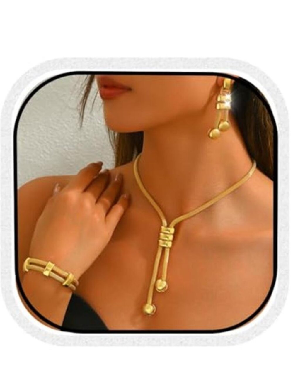 Chunky Gold Tone Cuban Link Necklace Bracelet Set Punk Statement Chain Jewelry - Picture 2 of 5